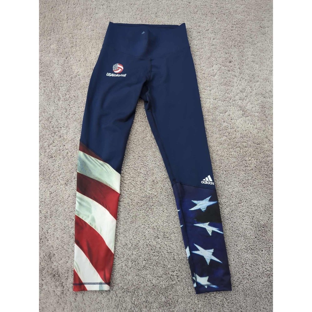 USA Volleyball Leggings Womens S American Flag Patriotic Adidas Blue